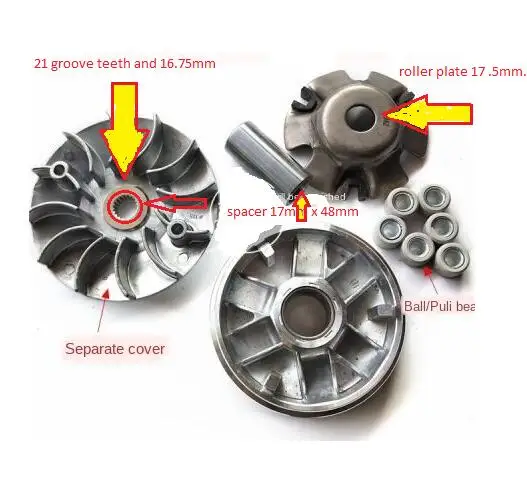 Variator GY7 GY6-B Motorcycle ATV Moped Scooter Clutch Variator Drive Pulley 21T 122mm 17mm