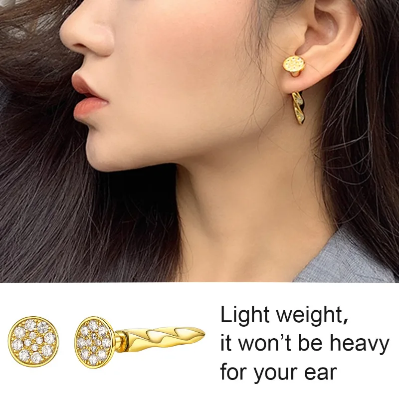 Gold color Stud Earrings screws shape with Cubic Zirconia Trendy Jewlry for Women