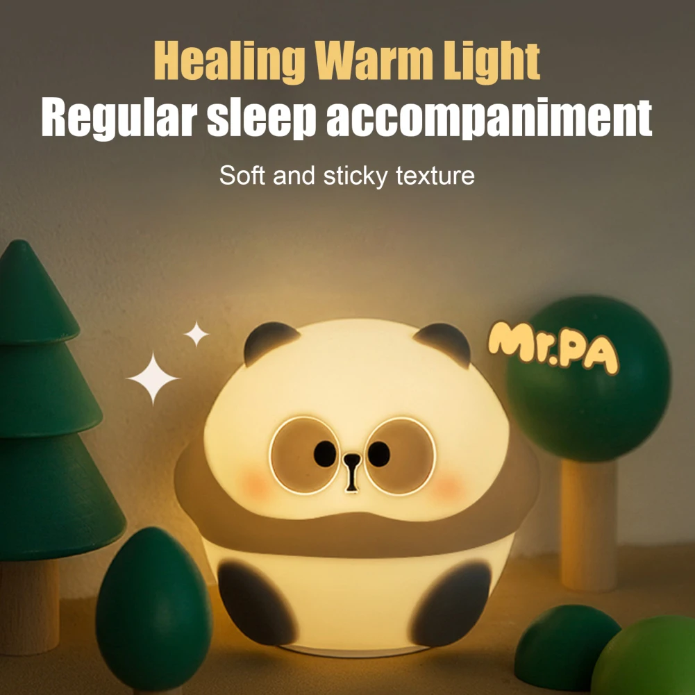 

Cute Panda Night Light 3 Level Dimmable USB Rechargeable 1200mAh Battery Silicone Bedside Touch Lamp For Bedroom Home Decor