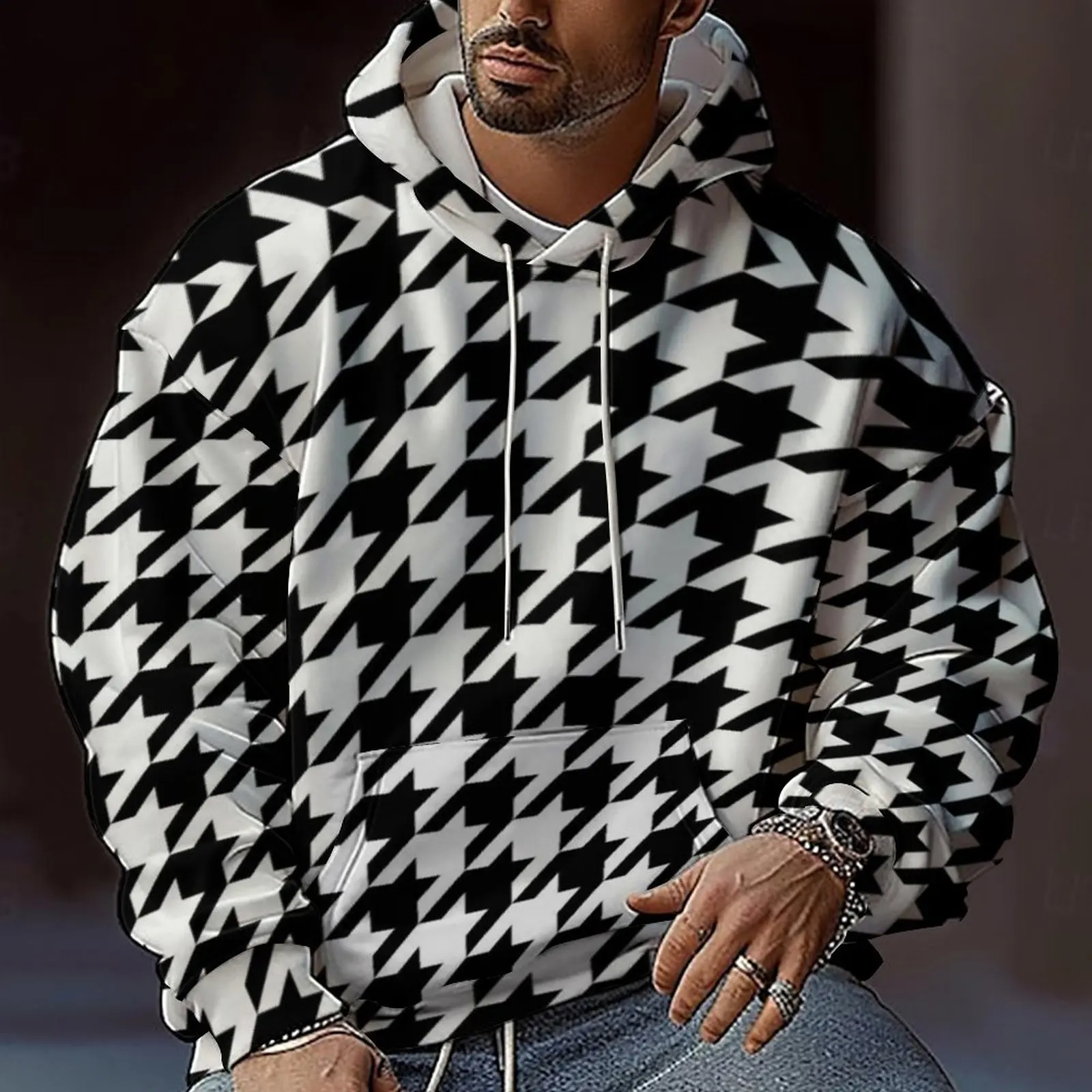 2024 Amazon Mens Autumn New  style Fashionable Casual and Trendy Heavy  weight Regular style Hooded Pullover Sweatshirt Set