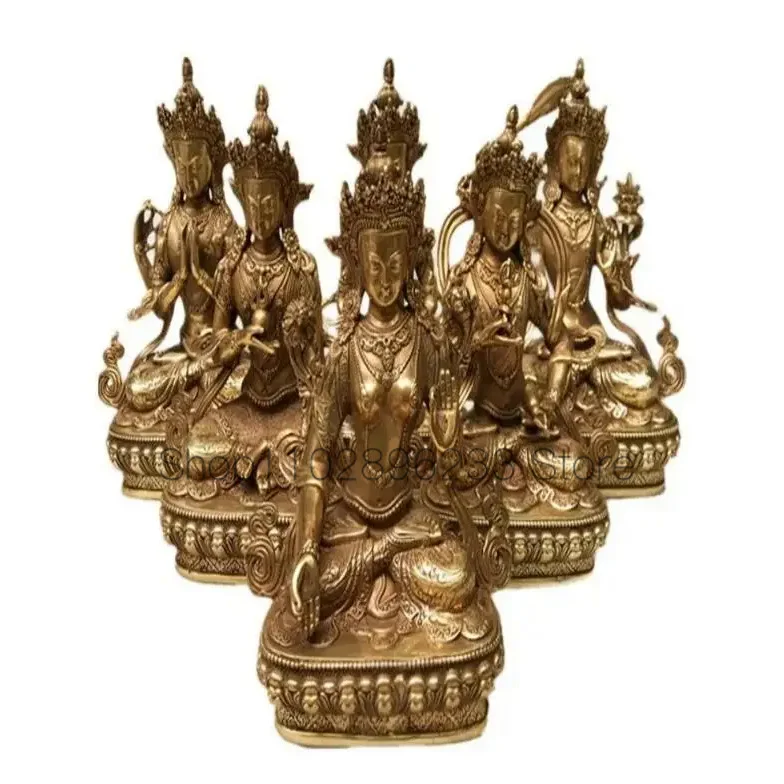 

21CM Copper Statue Medicine Master Buddha Yellow God Wealth Green Tara Vajrasattva Great White Umbrella Cover Sun Tathaga