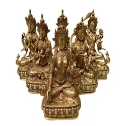 21CM Copper Statue Medicine Master Buddha Yellow God Wealth Green Tara Vajrasattva Great White Umbrella Cover Sun Tathaga