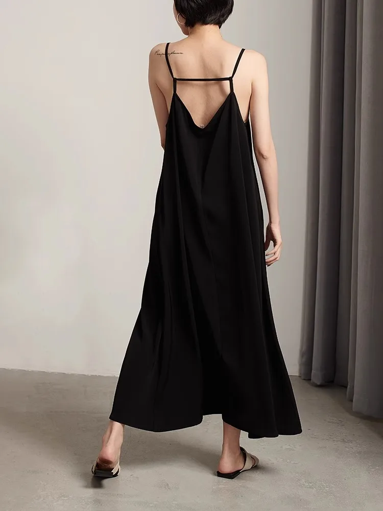 Black Backless Camisole Dress For Women'S Summer New Design Sense, Niche Fairy Beautiful Back Camisole Long Dress