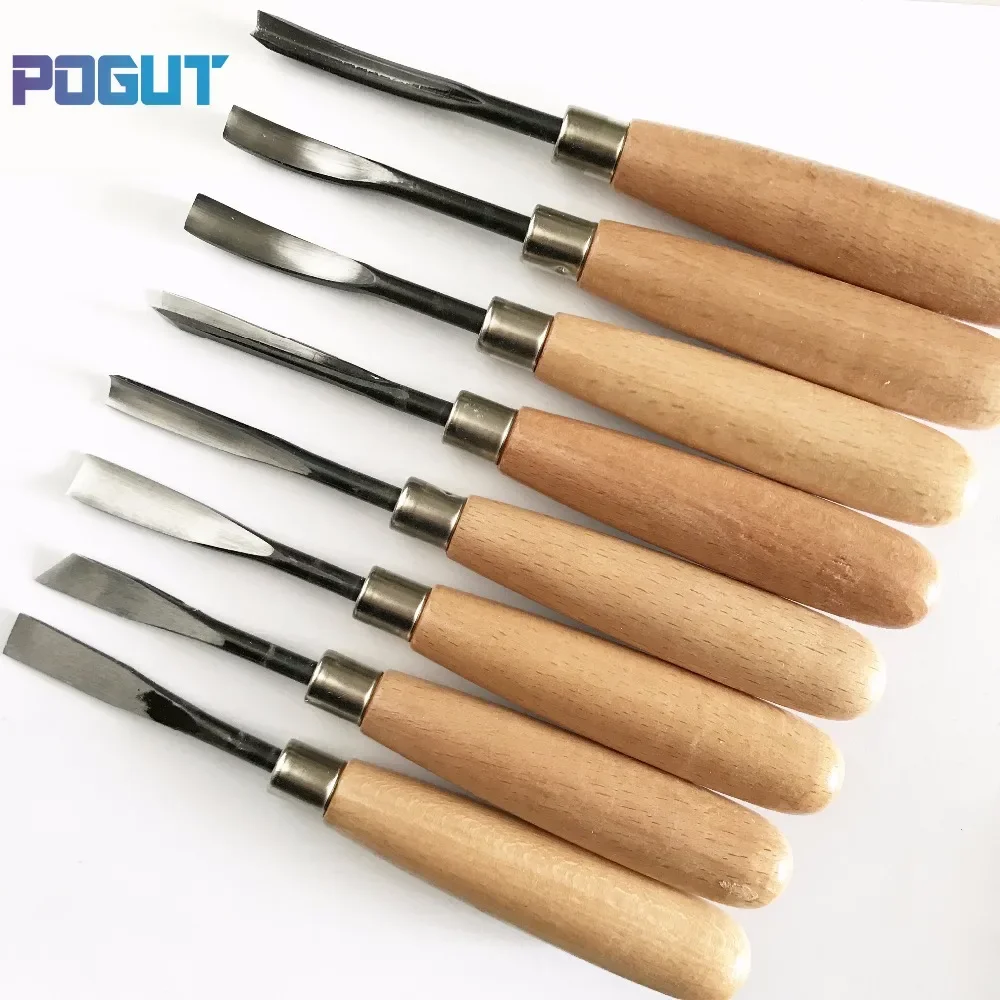 Free Shipping, 8Pcs Woodpecker Dry Hand Wood Carving Tools Chip Detail Chisel Set Knives Tool