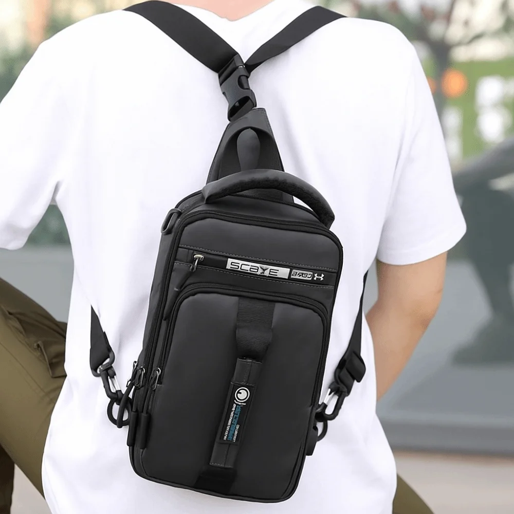 

Простая мужская нагрудная сумка с несколькими карманами, многофункциональная спортивная сумка через плечо с зарядкой через USB, однотонная сумка через плечо на молнии для бега