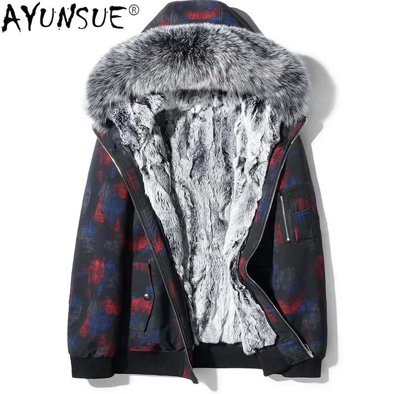 AYUNSUE Real Fur Parka Men Clothing New Autumn Winter Detachable Rex Rabbit Fur Liner Fur Coat Hooded Fur Jackets Fox Fur Collar