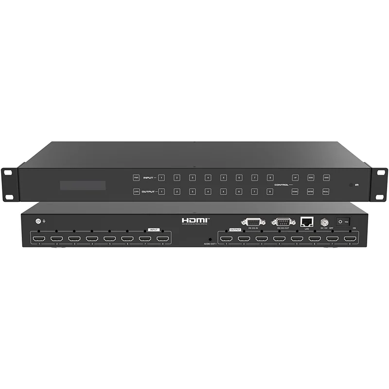 High Quality 1920x1200 60Hz Seamless HD Video Matrix 8x8 8 8 Splicing Mode Web/APP/RS232/LAN/RS232 Splitters Converters