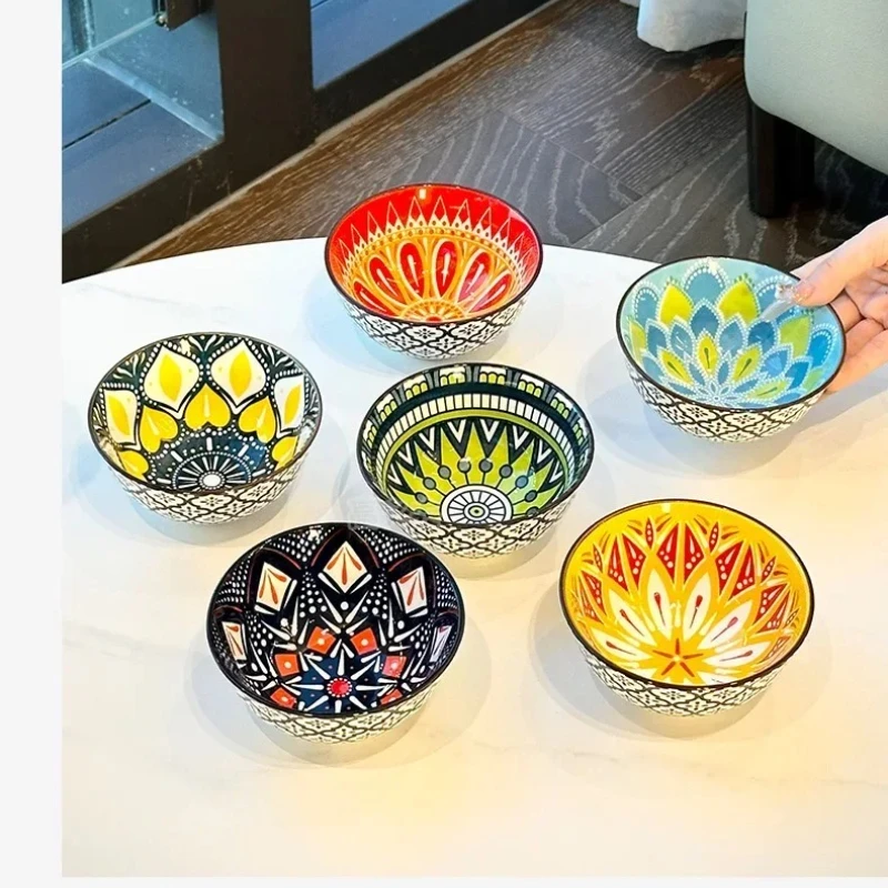 

Керамическая богемная цветная миска для риса под глазурью, новый дом, особенно красивая миска для риса