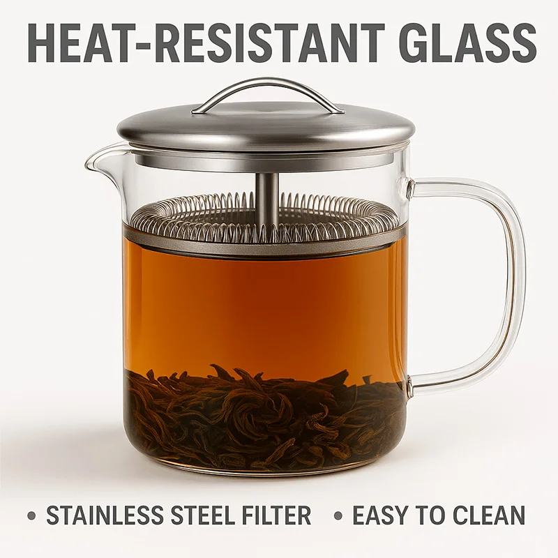 Tetera de elaboración sencilla, para preparar té suelto de 12oz, colador incorporado, utensilios para el día a día, fácil de limpiar, vidrio de borosilicato, 1 Uds.