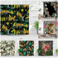 Plant Africa Leopard Shower Curtain Tropical Palm Leaf Zebra Toucan Flamingo Jungle Wild Animal Bathroom Decor Bath Curtains Set