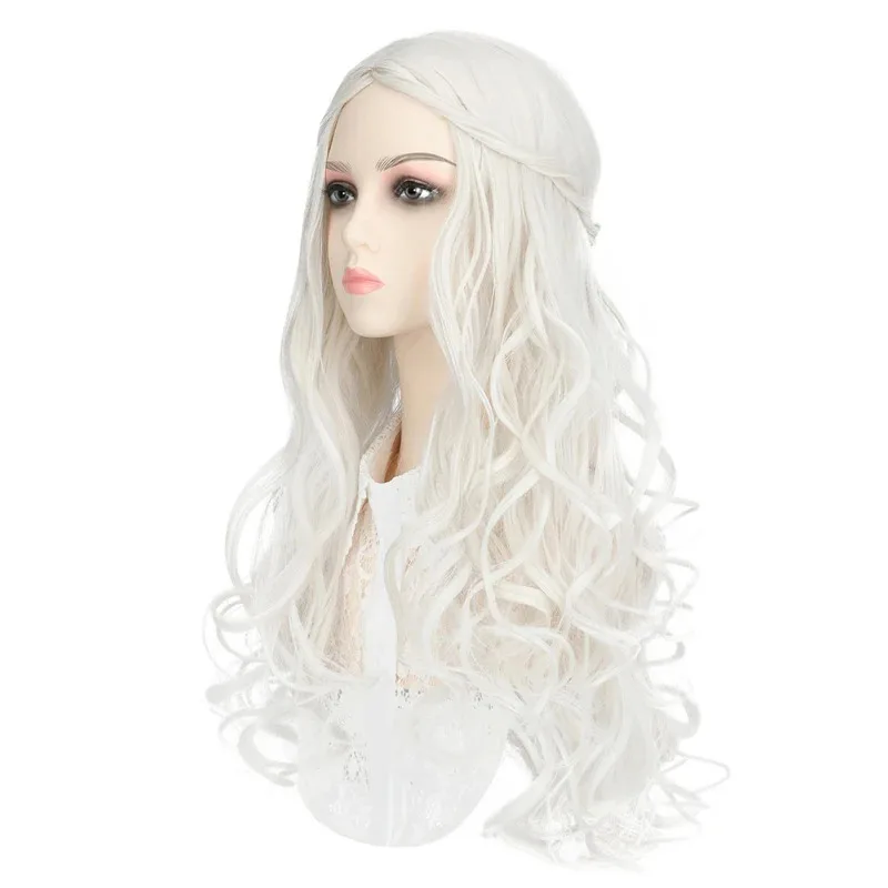 Weiße Königin Cosplay Perücke Halloween Alice im Wunderland 2-Spiegelabenteuer Lange lockige Perücke Anime Coser Süße Mädchenperücke Tägliche Party