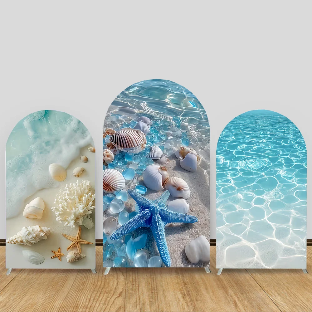 

Custom 2-Sided Underwater World Shell Kids Birthday Party Baby Shower Cover Chiara Arch Wall Background Decor Backdrop