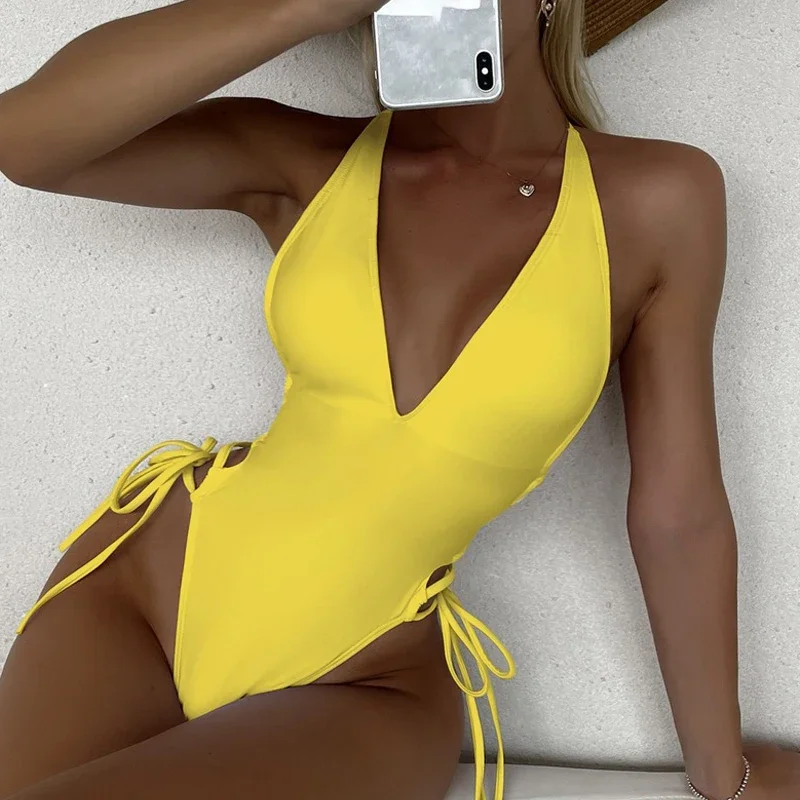 Sexy Solid Color Bikini One Piece Swimsuit Women 2026 Triangle Bag V-neck Swimwear Cross Bandage Backless Monokini Bathing Suit - AliExpress 201768104 Sexy Solid Color Bikini One Piece Swimsuit Women 2026 Triangle Bag V-neck Swimwear Cross Bandage Backless Monokini Bathing Suit - AliExpress 201768104