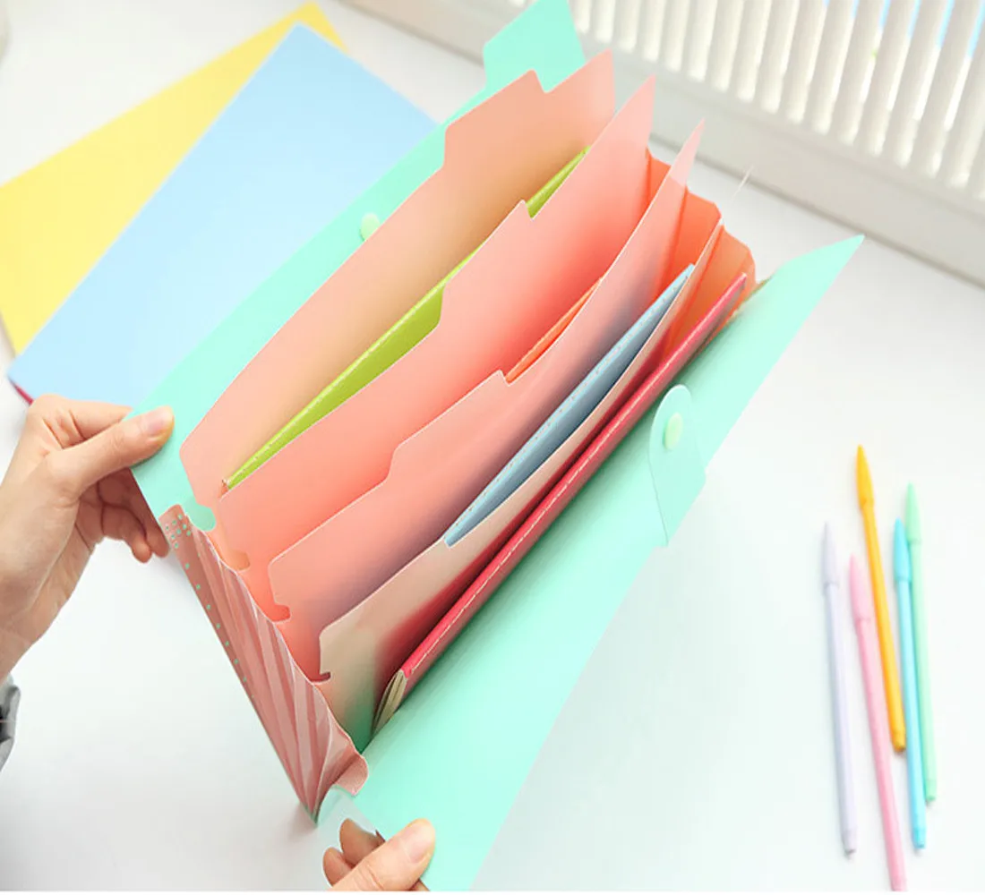 Colorful Fashion Opening File Document Bag A4 Size Expanding File Folder Labels for School Teacher Supplies Office Paper Storage