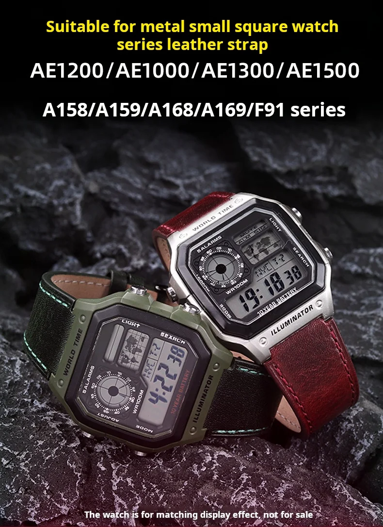 Retro-Uhrenarmband aus echtem Leder für Casio AE1200 AE1300/1000 A158W A168 W-216H, Vintage-Armband aus Rindsleder, 18 mm konvexes Uhrenarmband – Detail 1