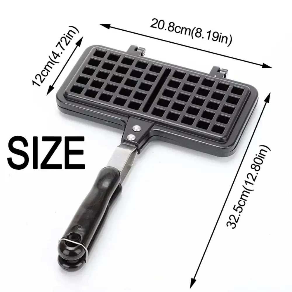 Cast Aluminum Waffle Baking Pan Rectangle Double-Sided Waffle Maker Machine Non-stick Long Handle Toast Frying Pan