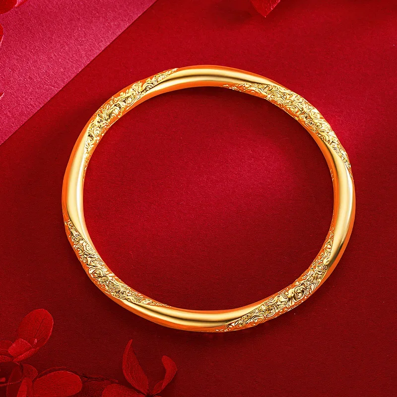 9999 Real Gold 24K New Chinese Ancient Law Xiangyun Pattern Heritage Bracelet High-end Women's Xiangyun Plain Ring Bracelet