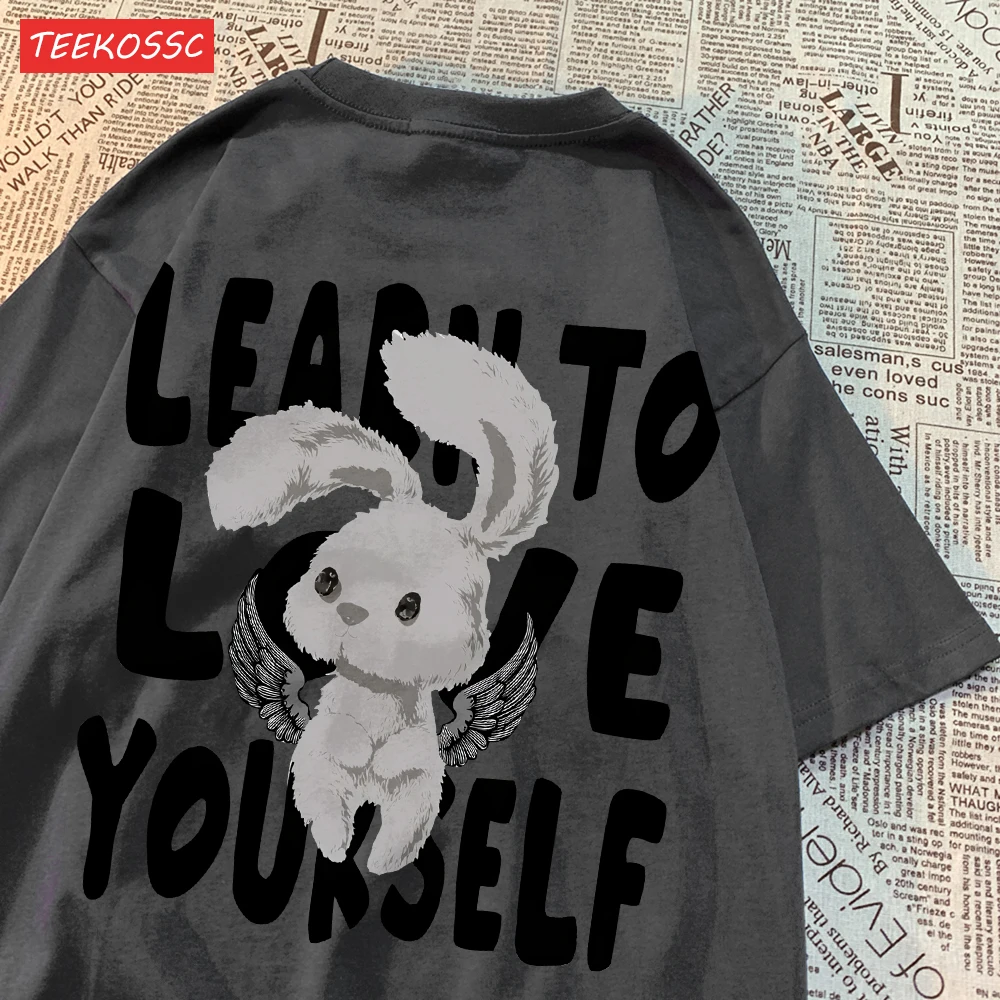 

A Furry Rabbit With Wings Print T Shirts Comfortable Stylish Clothes Women Versatile Basics Tops Regular Breathable Short Sleeve