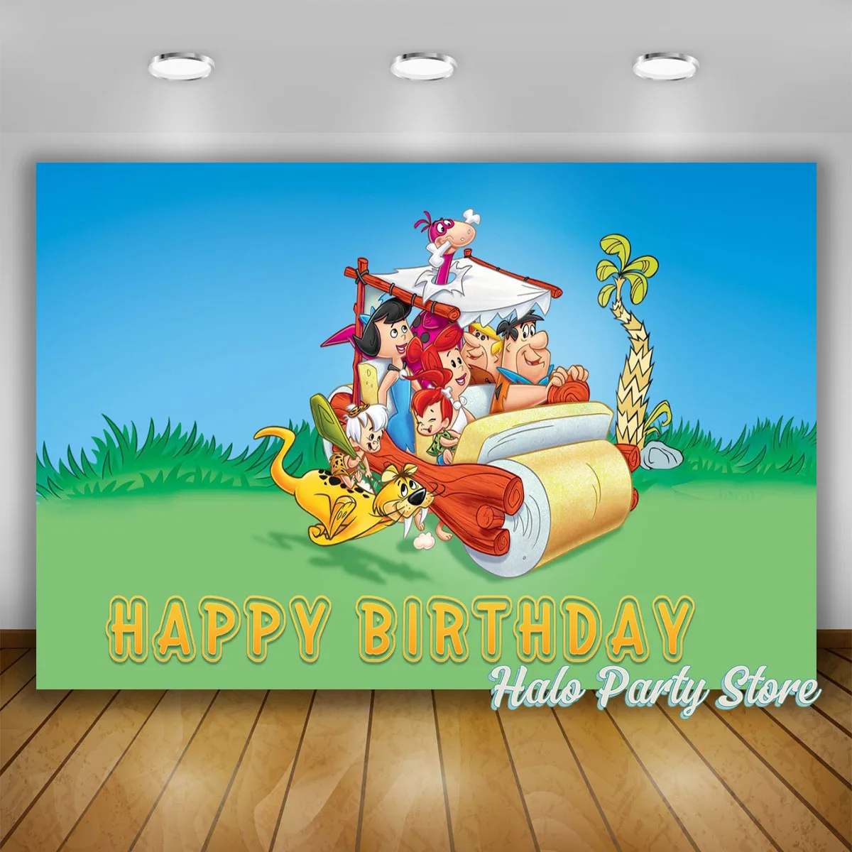 Flintstones Birthday party  Backdrop Kids Birthday Baby Shower Photo Background Photography Vinyl  Cartoon  Boy  Cute  1st Decor