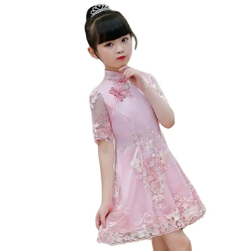 Girls Dress Summer Clothes Hanfu New Fashion Children\'s Vintage Net Yarn Dress Kids Girls Dresses for School Wedding of 12 Years