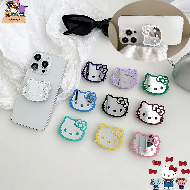 

Sanrio Hello Kitty Mirror Phone Holder Kawaii Multi-color Back Sticker Retractable Portable Niche Lazy Ring Buckle Gifts