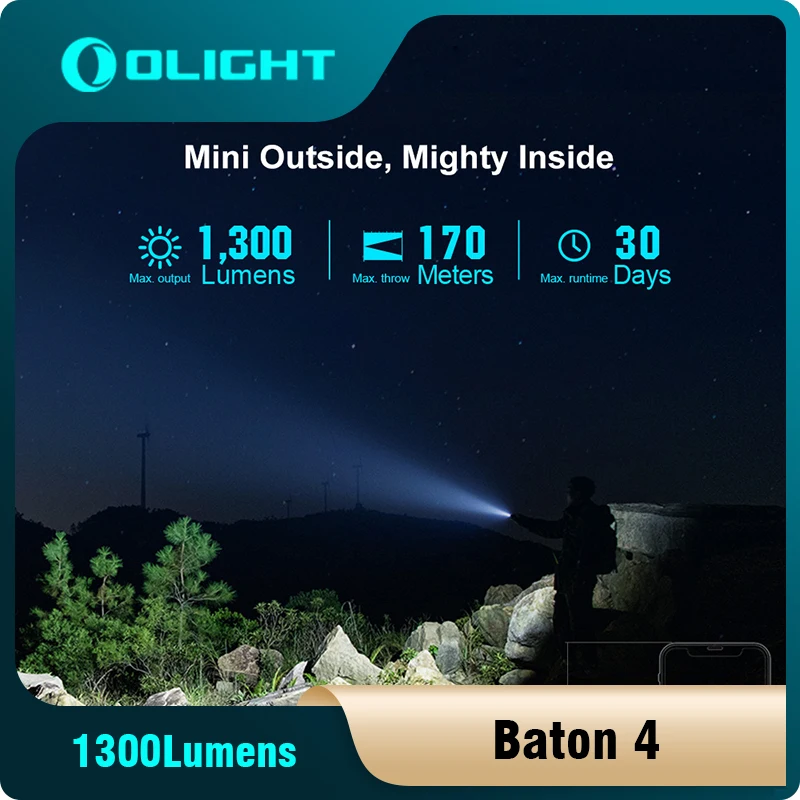 Olight Baton 4 led  flashlight standard 1300 lumens battery included, magnetic charging