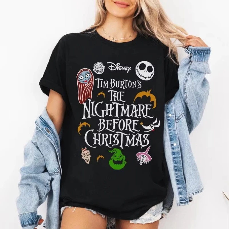Disney pesadilla antes de Navidad Tim Burton personaje grupo camisa Jack Sally Locke Shock Barrel camisa ropa Casual y suelta