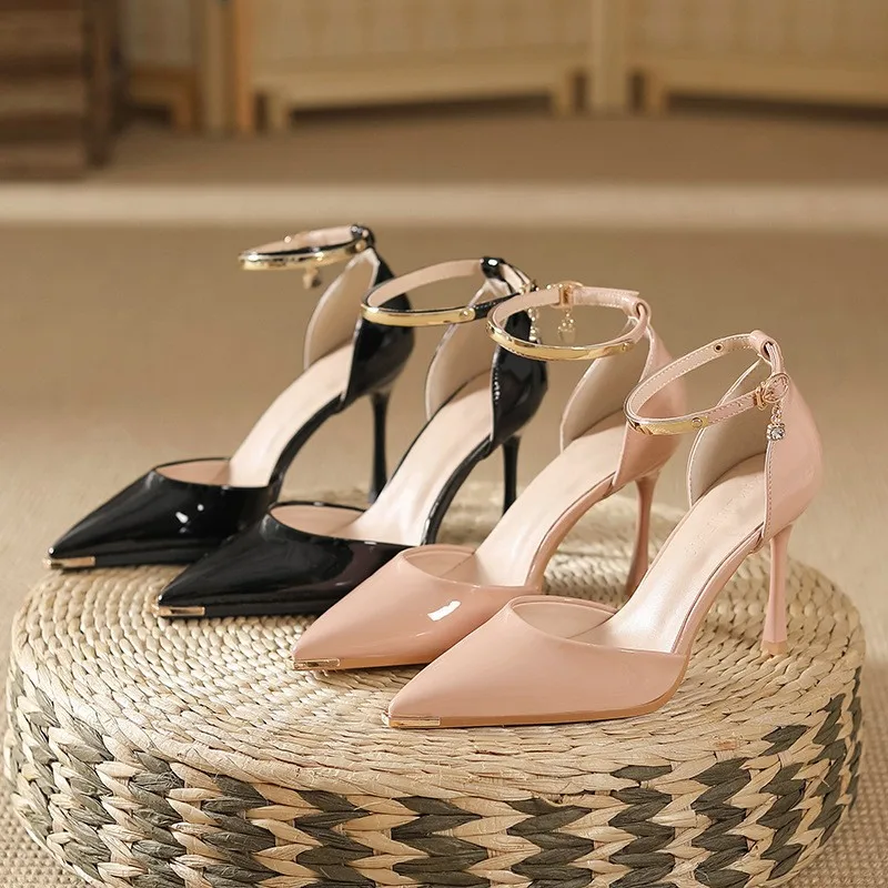 

Summer 5cm/7cm/9cm Stiletto Thin High Heels Ankle Strap Sandals For Women Hollow Pointed Toe Party Shoes Plus Size 34-43 X022