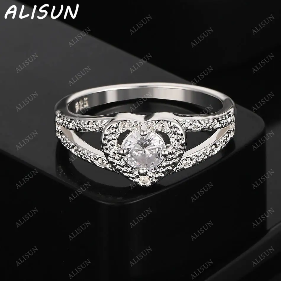 

ALISUN 925 Sterling Silver Size 6-10 Zircon Heart Wedding Ring For Women Grace Jewelry Trend Fashionable Birthday Party Gifts