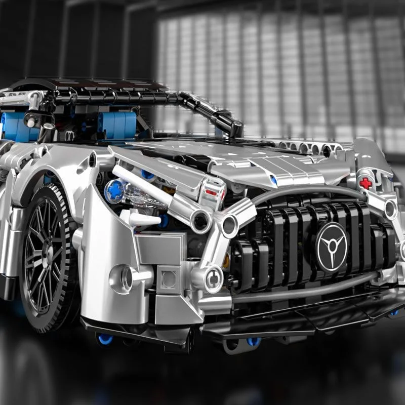 1:14 Mercedes AMG GT Silver Chrome Supercar Building Blocks Set, 1300PCS Technical Mechanical Race Car Model, Compatible Bricks, view 2