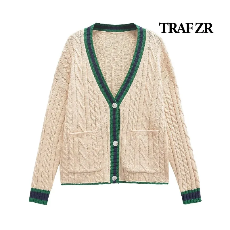 TRAF ZR-cárdigan de punto para mujer, suéteres largos de manga larga, suéter de otoño para mujer, cárdigans con cuello en V, suéter Borgoña