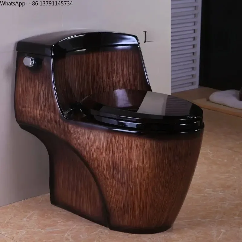 

New water-saving large diameter Boutique high-end wood grain toilet, siphon one-piece toilet, ceramic color toilet