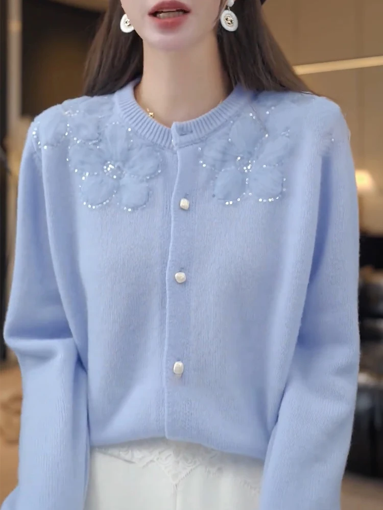 

Вязаный свитер с вышивкой и пайетками, комфортный, мягкий, повседневный, подчеркивающий фигуру, белый, для полных женщин, осенне-зимняя мода