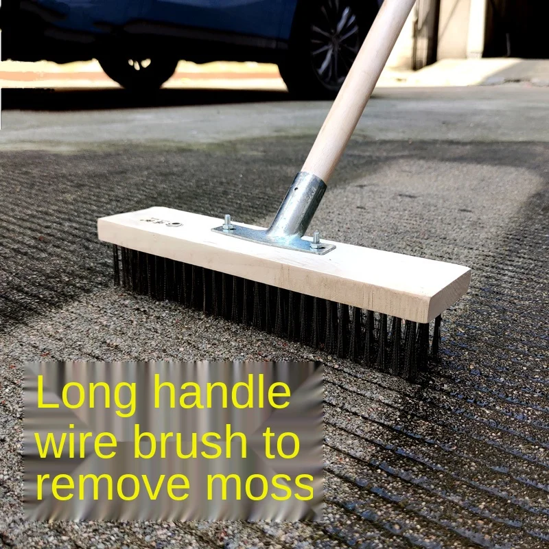 Floor Brush Long Handle Bristle Wire Brush Industrial Wire Brush Cleaning Tool Rust Removal Moss Brush Artifact