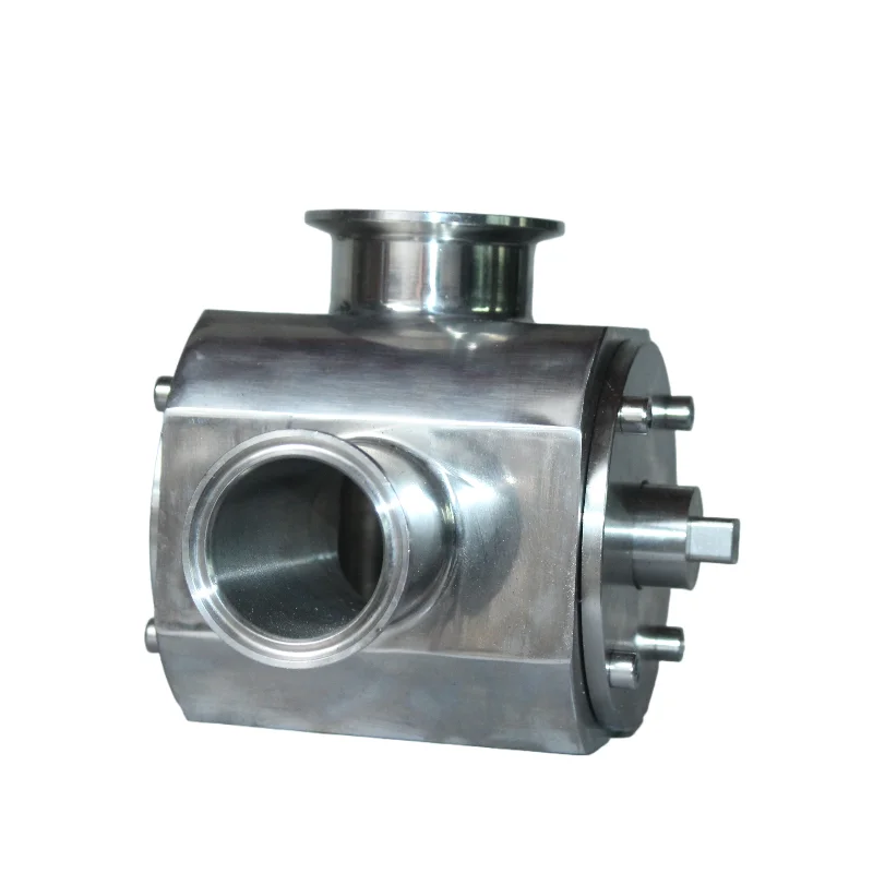 Vavle en T giratorio para máquina de llenado de pistón neumático, vávula DN38 con orificio pasante de 38mm, puerto de virola 77,5-64-50,5mm