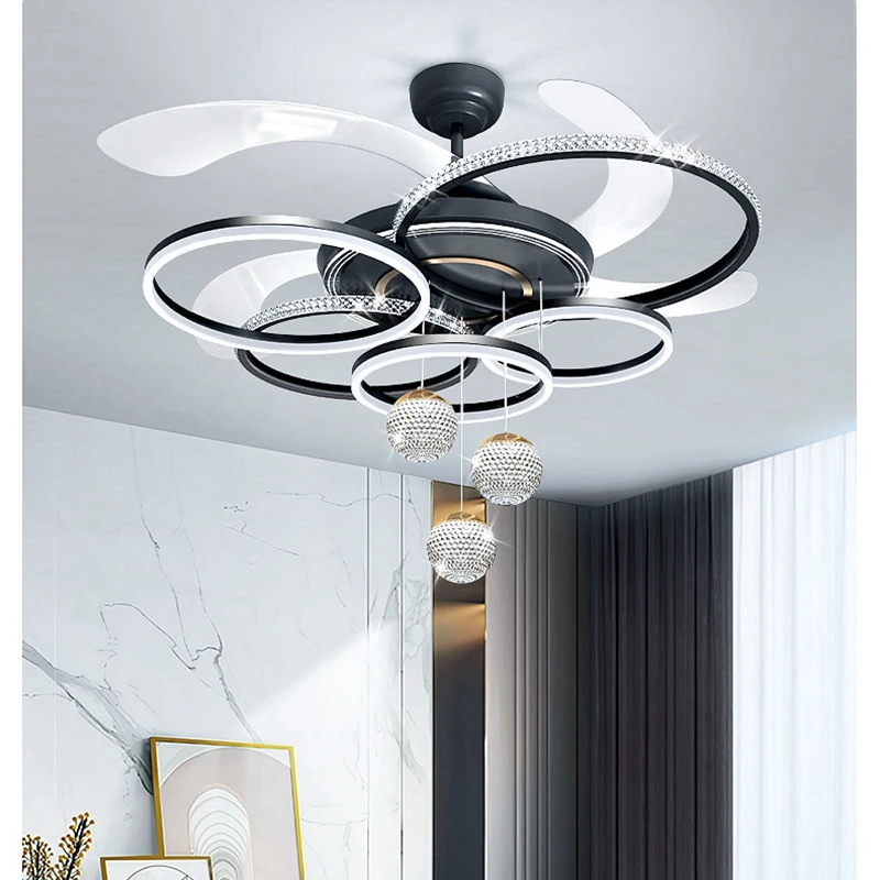 2023 Fan Living Room Ceiling Lamp Modern Intelligent LED Apartment Chandelier Originality Indoor Crystal Luminaires