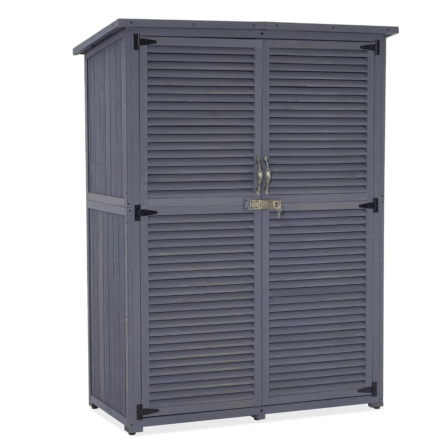 Outdoor Wooden Storage Shed with Latch & 2 Doors for Garden Tool Patio Yard Lawn, 1900 Large Grey, Customized