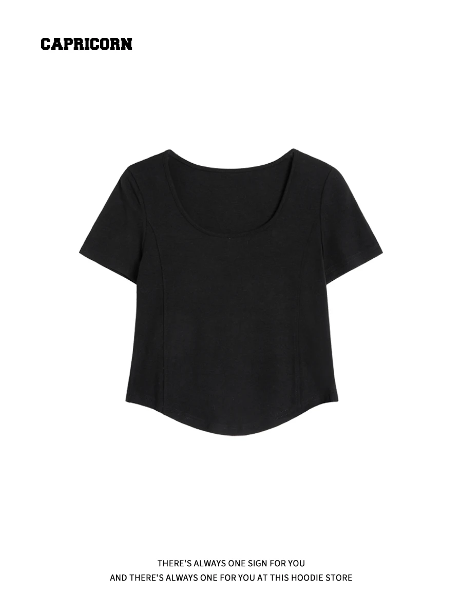 Capricorn Black Short Sleeve T-Shirt Women's Summer Hot Girl Belly Show Half Sleeve Short Style Upper Apparel Commute Style K...