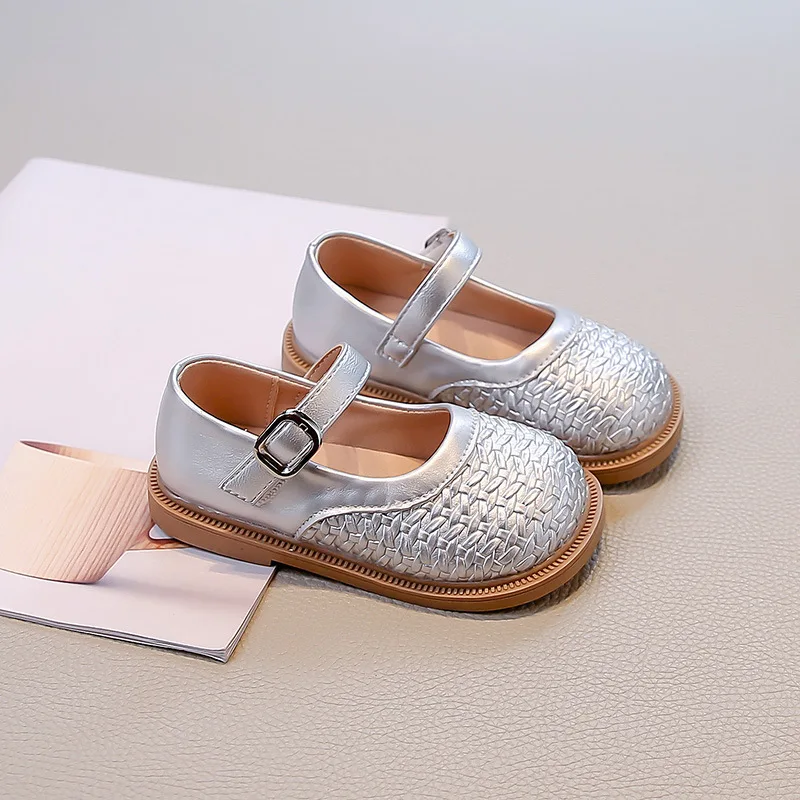 

Girls PU Leather Shoes Spring Autumn Fashion Kids Woven Princess Shoes Baby Soft Sole Breathable Casual School Student Loafer