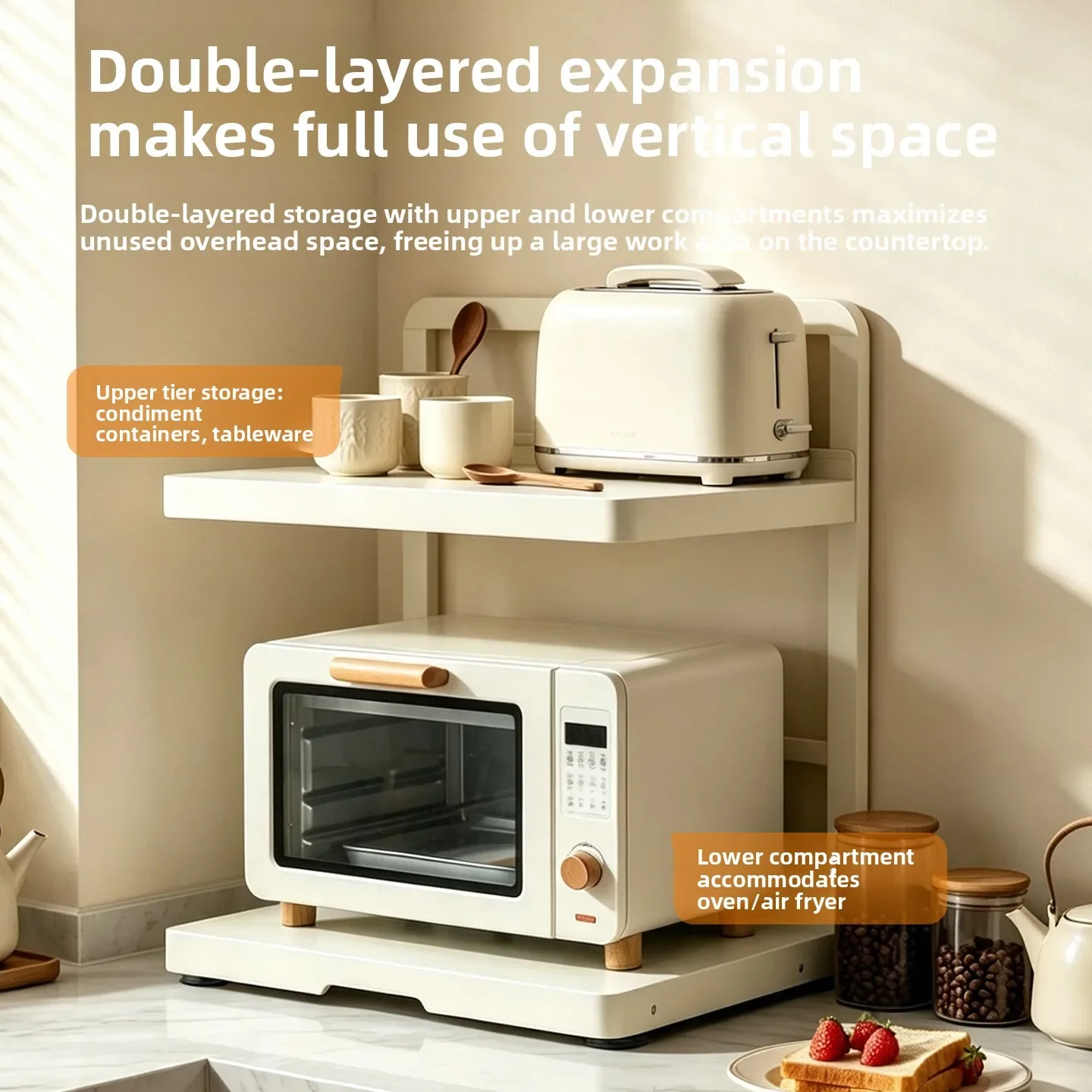 Kitchen Microwave Oven Shelf Pull-out Multifunctional Countertop Rice Cooker Rack Household Oven Multi-layer Storage Rack