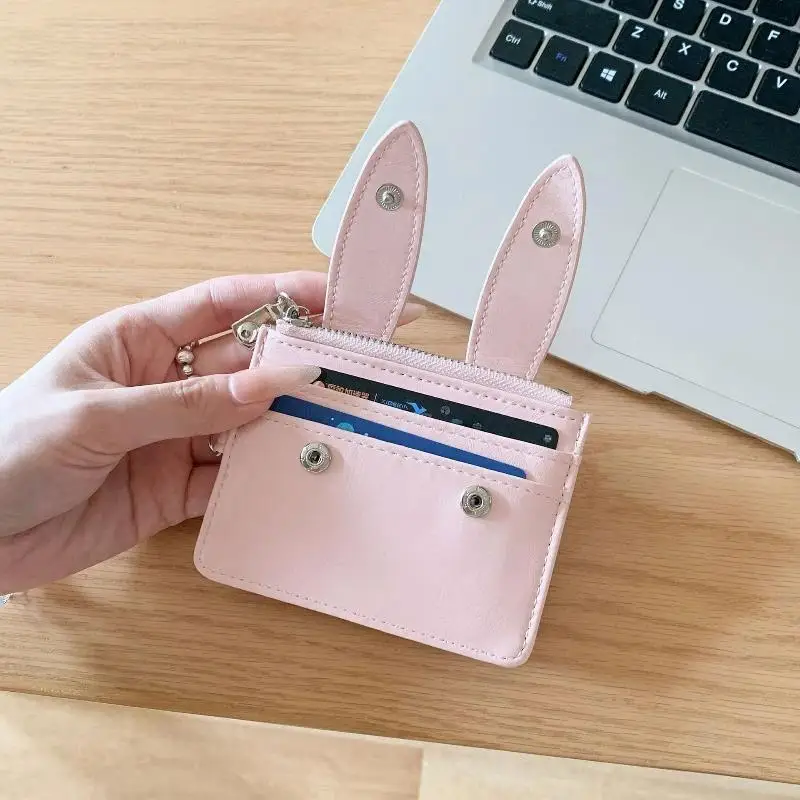 Niedlicher Hasen-Kartenhalter aus PU-Leder, Kawaii-Design mit Hasenohren, mehrere Kartenfächer, tragbare Aufbewahrungstasche für den täglichen Gebrauch, Reisen und Einkaufen. – Detail 5