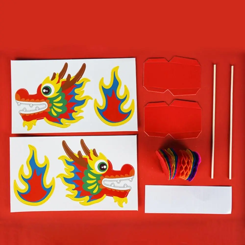 Zodiac Kids DIY Dragon Dance Toy Handmade Ethnic Handheld Dragon Dance Craft Art Lucky Chinese Style Paper Dragon