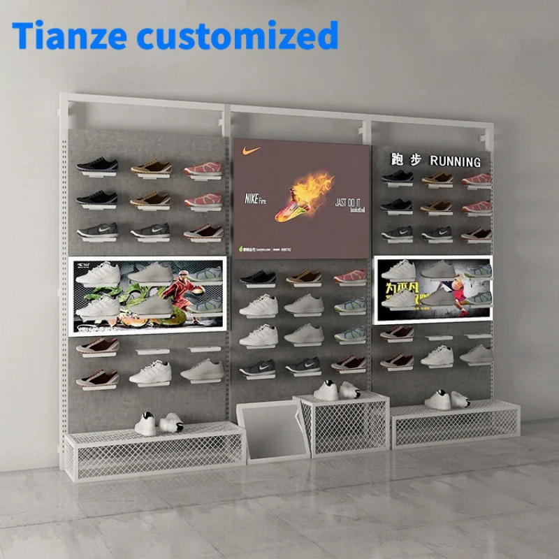 

[Customized]Custom retail store decoration metal shoe bag rack stainless steel shoes and bags display