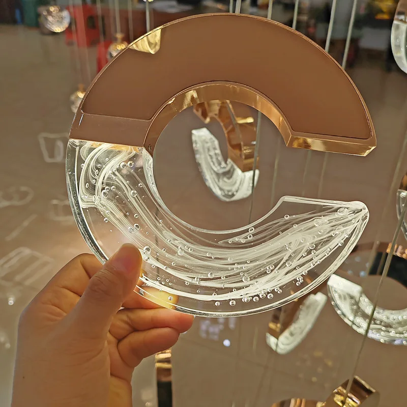 Modern New C-type Cloud and Mist High End Crystal Lamp Villa Duplex High Rise Middle Floor Rotating Staircase Pendant Lamp