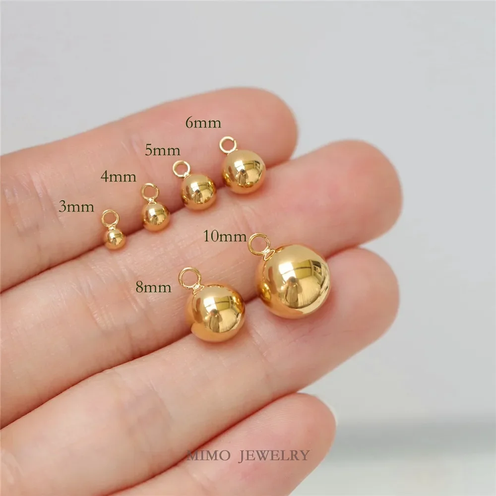 

Color preservation titanium steel plated 3-10mm smooth gold ball solid pendant with ring DIY accessories