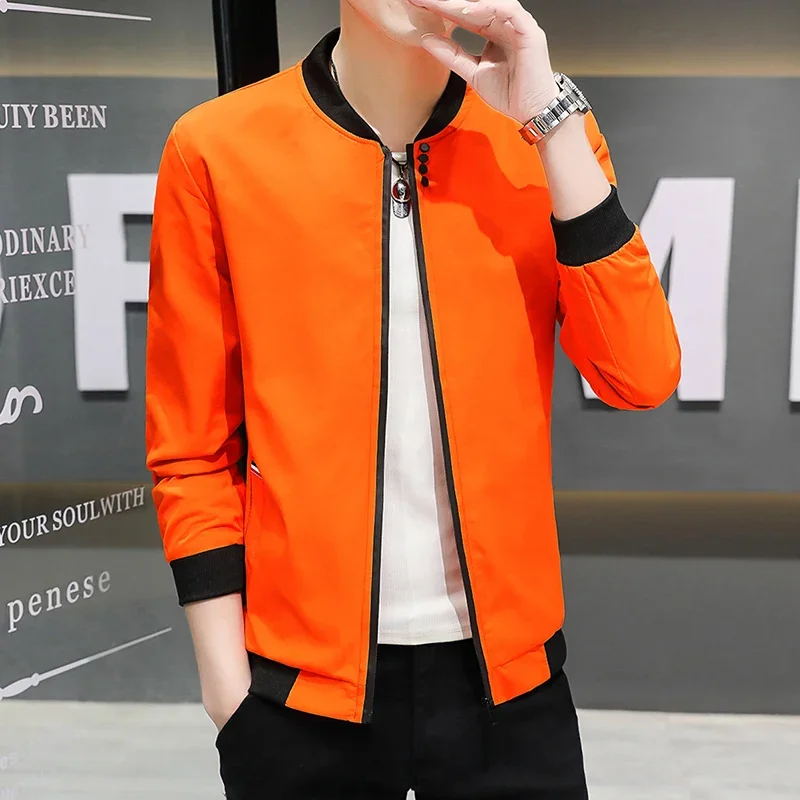 Spring and Autumn New Men\'s Jacket Coat Simple Solid Baseball Neck Zipper Windbreaker Coat Cycling Coat