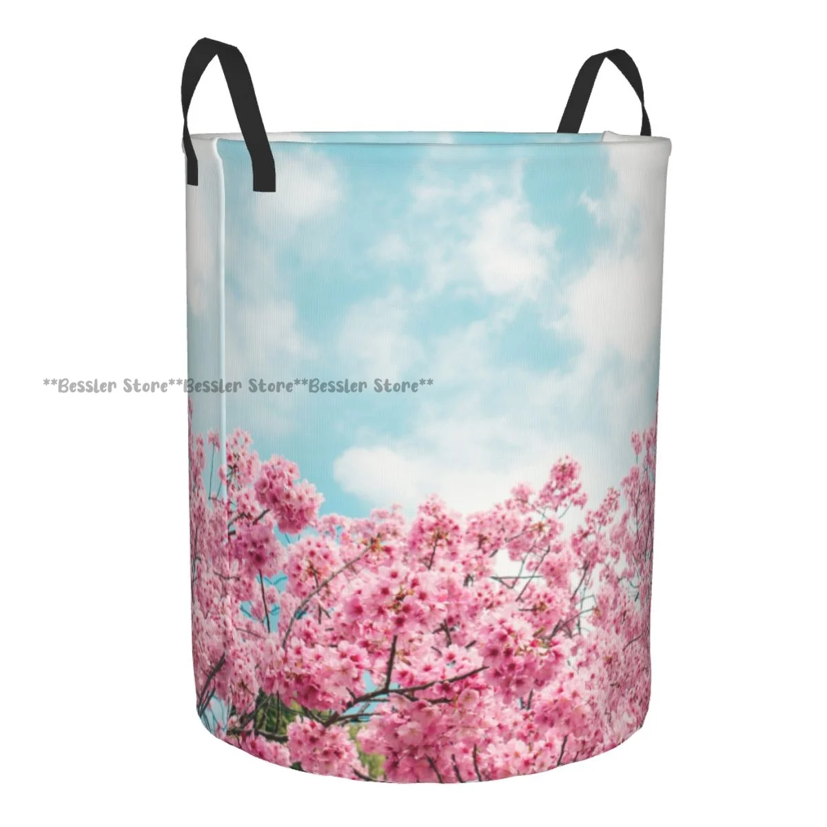 Dirty Laundry Basket Spring Cherry Blossom Sakura Over Blue Sky Folding Clothing Storage Bucket