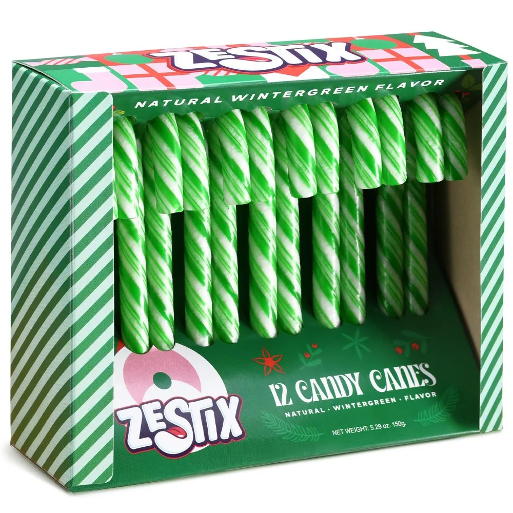 

US Shipping Christmas Candy Canes Green White Wintergreen Flavor 12 Count Individually Wrapped Stocking Stuffers Holiday