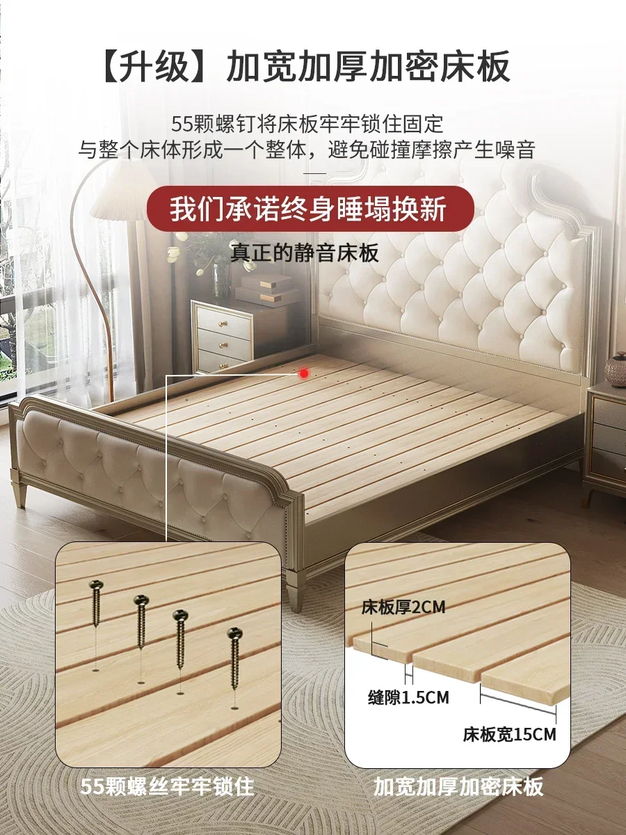 

Кожаная кровать в американском стиле, легкая роскошь, двуспальная кровать, кожаная кровать для главной спальни, 1,8 метра, 2 метра, размер queen-size.