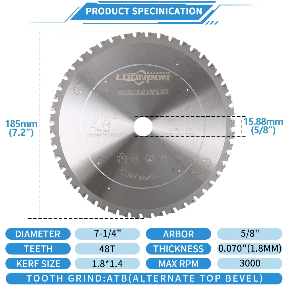 Лезвие для резки металла 185 мм/7 дюймов 36T/48T твердосплавное полотно для циркулярной пилы для железной стали, лезвия для режущего диска по металлу